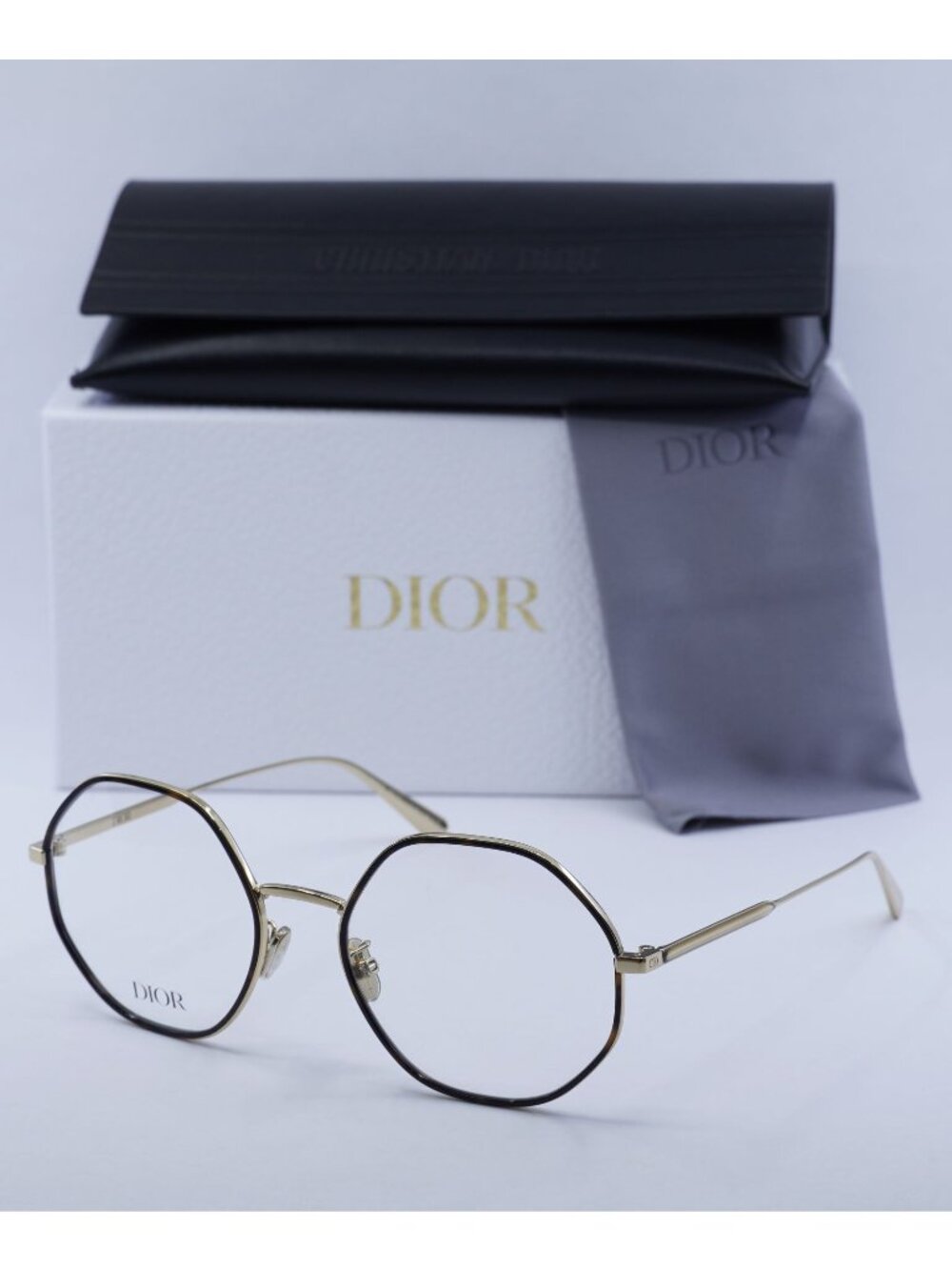 Dior GEMDIORO R2U A000 Geometric Eyeglasses 55mm - Shiny Endura Gold/Havana